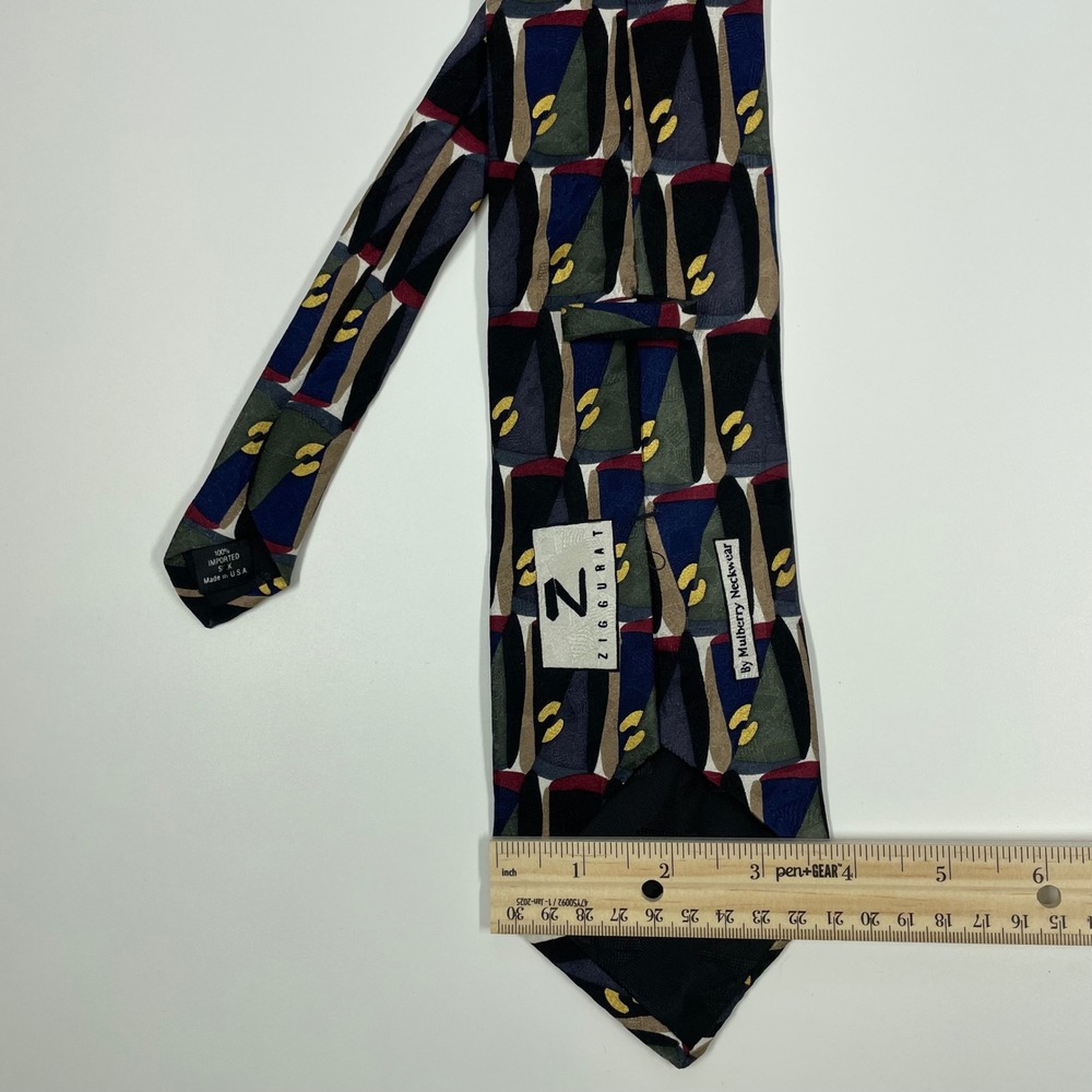 Ziggurat by Mulberry Multicolor Silk Tie Geometric Abstract Neckwear Mens OS - Picture 2 of 2
